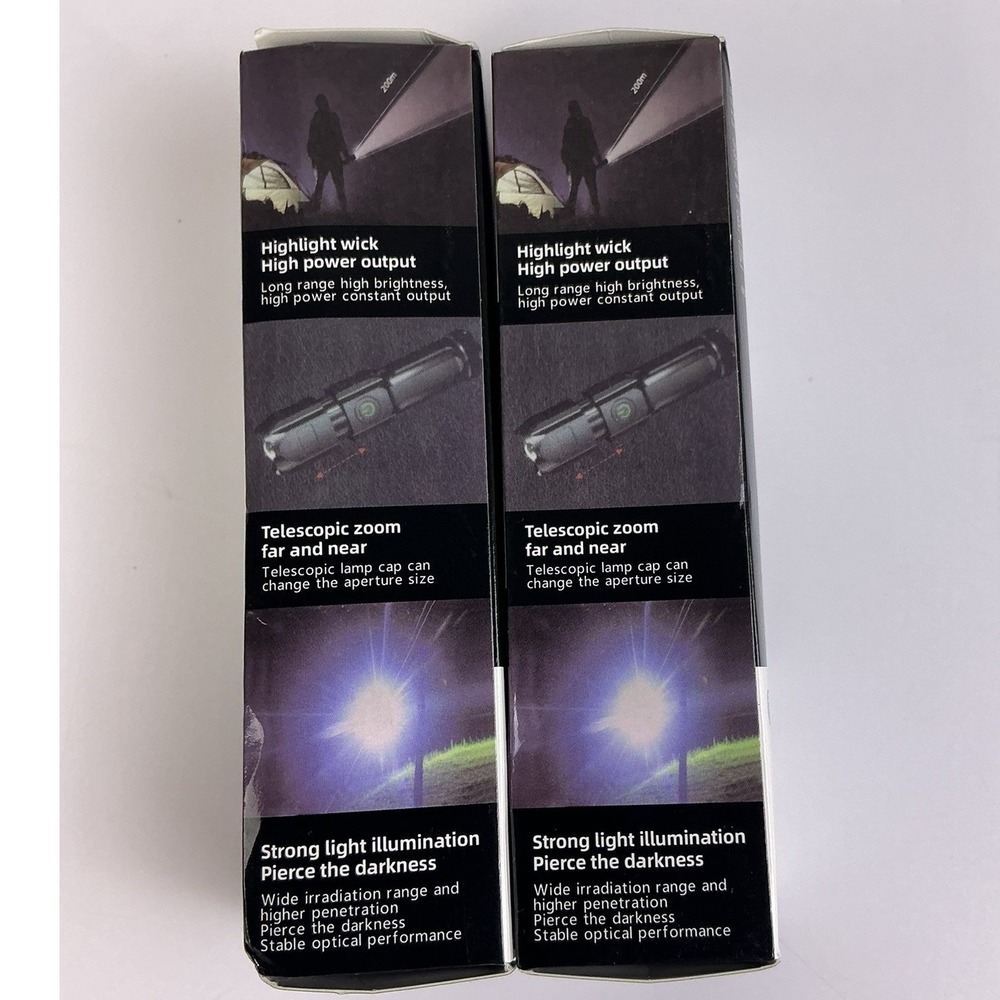 Lot of 2 - SS05 LED Telescopic Zoom‎ Flashlight USB Rechargeable Waterproof